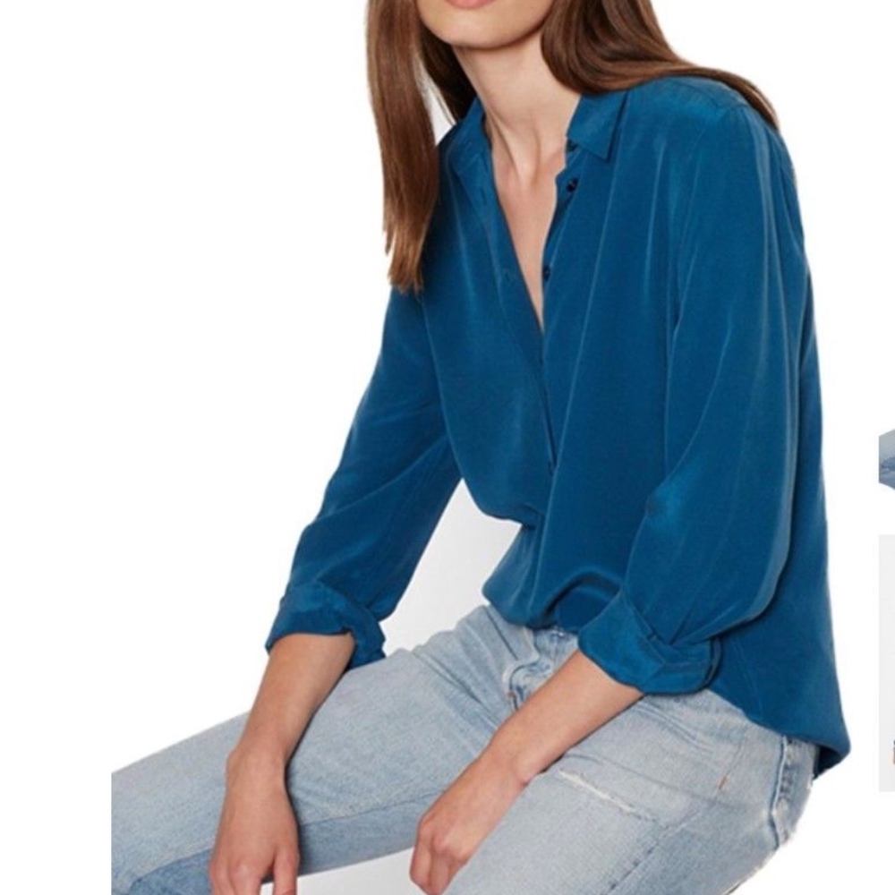 Equipment Silk Blouse Turquoise Blue Small NWTs